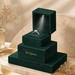 Luxury Rectangle Simple Velvet Ring <b>Box</b> with LED Light 6.5x6.5x5cm Jewelry Gift Packaging <b>Box</b> for Engagement Rings - Product Image 1
