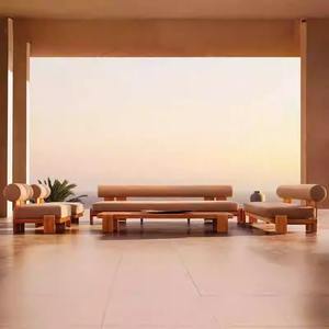 Ensemble de canapés d'extérieur en alliage d'aluminium en forme de L, mobilier de jardin en teck, design moderne, résistant à l'eau, pour villa et cour. - Product Image 3