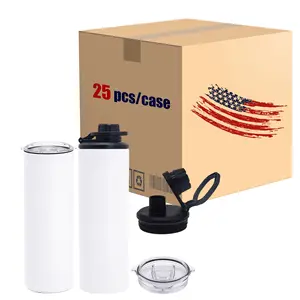 Neuankömmling USA Warehouse Vakuum isolierter gerader Sport becher 20 Unzen Sublimation Blank Wasser flasche Schraub deckel 2 Weg zum Trinken