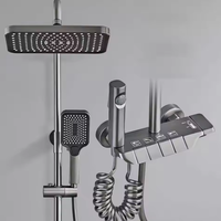 Ensemble de douche thermostatique de luxe en aluminium spatial chromé avec cartouche céramique, jet pluie et 4 fonctions, idéal pour hôtels, appartements et villas