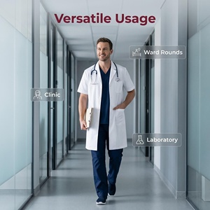 <span class=keywords><strong>Camice</strong></span> da Laboratorio Lungo in Cotone per <span class=keywords><strong>Uomo</strong></span>, Manica Corta, Bianco, Collo a Risvolto, Tasche, Vestibilità <span class=keywords><strong>Slim</strong></span> per Medici e Studenti di Medicina - Product Image 6
