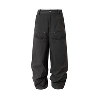 Pantalon de travail tendance en toile légère et respirante, style vintage urbain, coupe droite, taille élastique, boutons centraux, printemps-automne