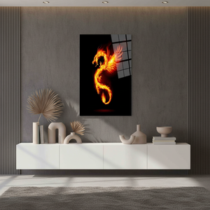 Elegant Fire Dragon Art Deco Tempered Glass Print on <b>Canvas</b> Black Panel <b>Wall</b> Hanging Art - Product Image 3