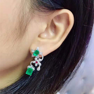 Newest Fancy Charming Diamond Gemstone Jewelry 18k Gold 4.1ct Natural Green <strong>Emerald</strong> <strong>Stud</strong> <strong>Earring</strong> for Women - Product Image 6