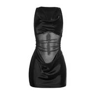 Viviblook C26DS017 Robe Courte Quotidienne pour Femme, Nouvelle Collection Été, Couleur Unie, Sexy, Dentelle Tissée, Col en V, Transparente, Sans Manches, Coupe Droite