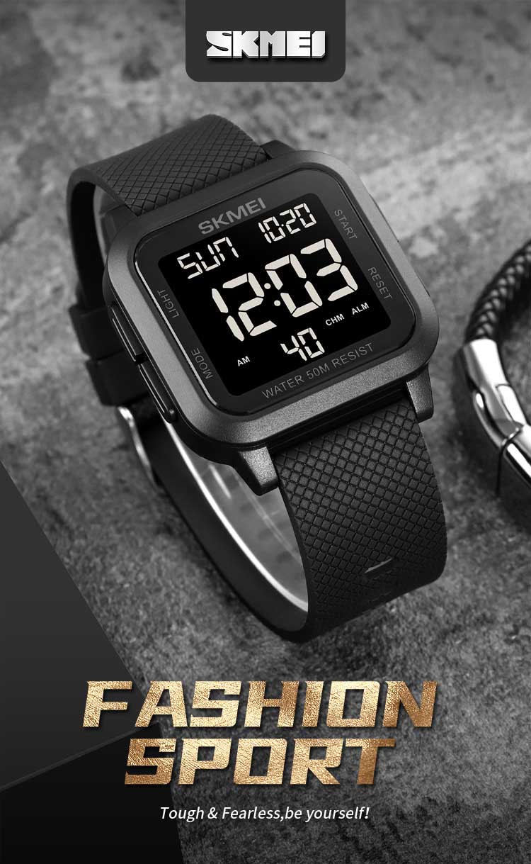 Skmei 1894 wholesale guangzhou men digital watch original PU leather band water proof Multi function character sports watch