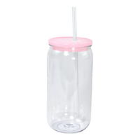 Vente en gros usine : Gobelet en plastique Mason réutilisable de 16 oz en PC avec couvercle coloré et paille pour boire directement