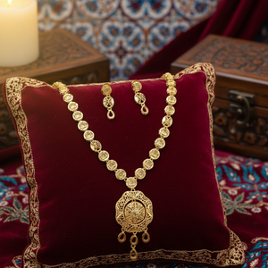 Brass 18K <b>Gold</b> Plated Imitation Women's Turkish Long Haram Necklace <b>Set</b> Bridal Traditional Wedding Engagement Anniversary Party - Product Image 3