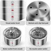 Distributeur d'eau pour animaux de compagnie en acier inoxydable 304 avec fenêtre visible, fontaine automatique pour chats et chiens, adaptateur multi-tension intelligent, charge portable