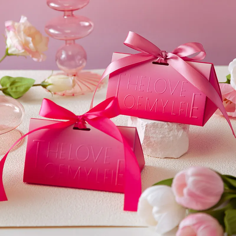 Коробки для шоколада, розово-красная декоративная коробка для конфет с лентой и деревянными бусинами, подарочная упаковочная коробка для шоколада