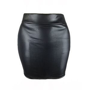 Falda de tubo de cuero Pu de imitación Simple para mujer, vestido de estilo corto, Mini falda informal elástica Simple de Base delgada coreana - Product Image 1