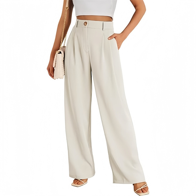 Wholesale Women Loose Wide Leg Pants Trousers Solid Color Office Lady Straight High-class Fashion Casual Pants