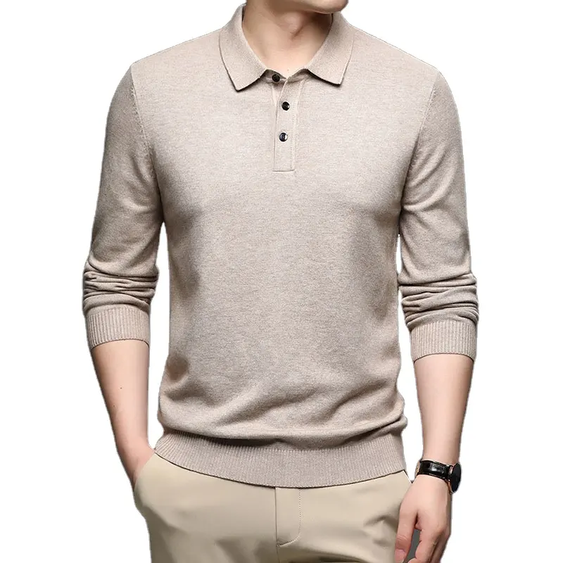 Grosir Sweater Pria Lengan Panjang Leher Polo Pakaian Pria Rajutan Pullover Sweater Pria