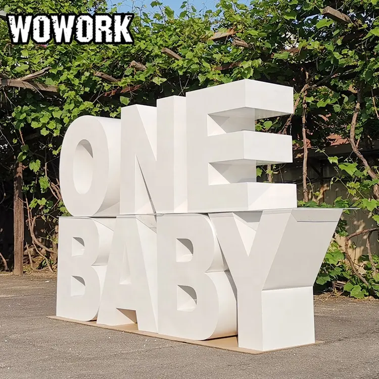 2023 WOWORK fushun custom party supplies ideas big metal number White one birthday letter table for event decoration