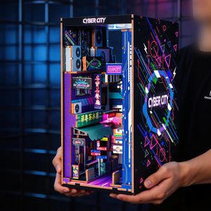 Estantería de Madera Estilo Cyberpunk Hecha a Mano, Creativa, 3D, DIY, Estantería en Miniatura para Libros, Juego de Muebles en Miniatura, Set de Rincón para Libros - Product Image 2