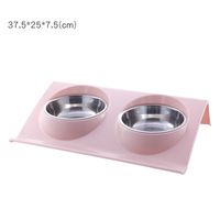 JXANRY Fourniture directe d'usine Assiette de nourriture écologique à double bol pour chat et chien Fournitures pour animaux de compagnie en plastique à motif solide