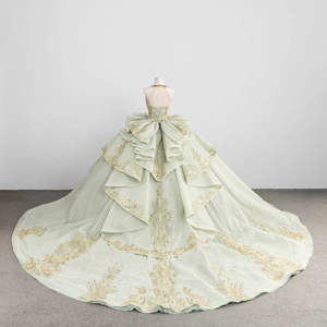 Vestido <span class=keywords><strong>de</strong></span> Fiesta Verde Bordado, Vestido <span class=keywords><strong>de</strong></span> <span class=keywords><strong>Gala</strong></span> Largo hasta el Suelo, Escote Corazón, Vestido Formal <span class=keywords><strong>de</strong></span> Noche para Boda con Cola, <span class=keywords><strong>Vestidos</strong></span> <span class=keywords><strong>de</strong></span> 15 Años - Product Image 3