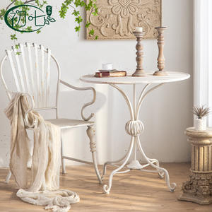 American Country Style Wrought Iron Side <b>Table</b> Round Wood Top Distressed Paint Console <b>Table</b> Living Room Coffee <b>Table</b> - Product Image 2