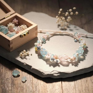 Bracelet en Aquamarine brute et Quartz rose, style Fairycore, avec fleur en <span class=keywords><strong>macramé</strong></span>, cadeau de communication pour les relations - Product Image 1