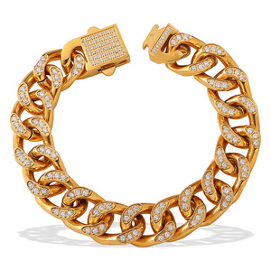 Bracelet en zircon cubain plaqué or 18 carats en acier inoxydable avec fermoir, bijou unisexe tendance, cadeau - Product Image 5