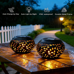 โคมไฟตั้งโต๊ะโซลาร์เซลล์กลางแจ้ง IP65 กันน้ำ ลายเปลวไฟเต้นรำ แสงไฟตกแต่งโลหะสีดำ สำหรับโต๊ะทำงาน ระเบียง สวน - Product Image 5