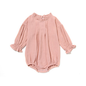Hot Selling Plain Linen Long Sleeves Baby's <b>Climbing</b> Suit Romper Baby Girls Clothes in Bulk - Product Image 6