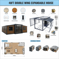 Maison conteneur extensible de 40 pieds, 3 chambres, moderne, préfabriquée, modulaire, à double aile, pliable, villa habitable de 40 pieds
