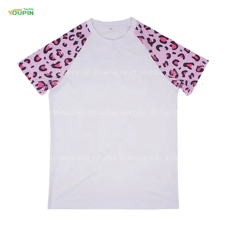 New Fashion Short Sleeve T Shirt Leopard print Raglan Women Girls Round Neck Polyester T Shirt for Sublimation Printing
