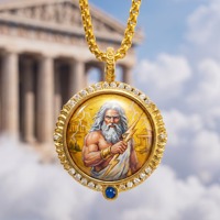 Pendentif Éclair de Zeus Amulette de Puissance pour Homme, Style Figaro, Cadeau Religieux Fête des Pères, Quotidien, Urbain, avec Zircon Bleu et Or 18K