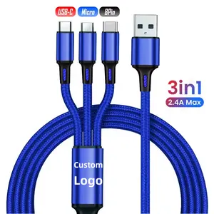 3 in 1 USB-Schnur 1,2 M 2 A Nylon geflochtenes Schnellladekabel USB für IOS/Typ-C/Mikro drei Adapter Multi 3 in 1 Ladekabel