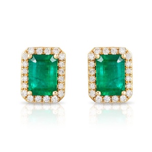 925 Sterling Silver <strong>Gold</strong> Plating <strong>Emerald</strong> Cut <strong>Emerald</strong> Stud <strong>Earrings</strong> Halo Gemstones Luxury Stud <strong>Earrings</strong> - Product Image 1