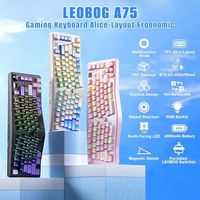 Clavier mécanique sans fil OEM ODM A75, disposition Alice 75% répartie, clavier rétroéclairé RGB à commutation à chaud avec bouton rotatif, touches Cat, 24GUSBCB