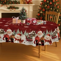 Nappe de Noël personnalisée rouge avec Père Noël et bonhomme de neige pour les fêtes de fin d'année, vente en gros