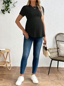 Nueva Camiseta de Maternidad de Manga Corta con Cuello Redondo, Tejido de Punto, Top de <span class=keywords><strong>Embarazo</strong></span> de Gran Venta para Comercio Exterior Europeo y Americano - Product Image 4