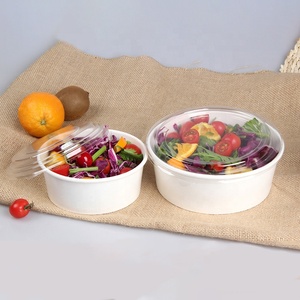 Bol alimentaire rond en kraft blanc jetable, réutilisable et recyclable avec couvercle, logo personnalisé, emballage <span class=keywords><strong>pour</strong></span> la restauration rapide, bols à salade en papier - Product Image 2