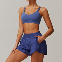XW-TZ4001 Ensemble de sport pour femme, short taille haute, anti-transpiration et anti-exposition, avec poches, pour la course, le yoga et la gym