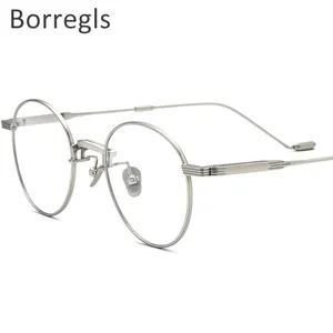 Toptan yuvarlak gözlük erkekler-Borregls alaşım gözlük çerçeve kadın 2020 yeni kore marka tasarım erkekler gözlük yuvarlak Metal gözlük şeffaf gözlük çerçeveleri TOM21