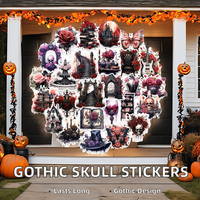Autocollants décoratifs gothiques sombres pour Halloween, en vinyle PVC, motifs squelette, sang, rose, découpés à la forme, pour guitare et album