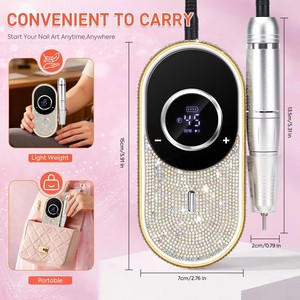 Taladro Eléctrico para Uñas con Incrustaciones de Diamantes de Imitación: 45000 RPM, Recargable, Pantalla LCD HD - Lima de Uñas Profesional de Calidad de Salón - Product Image 1