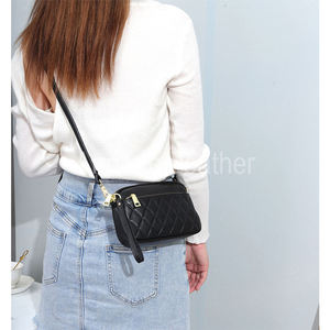 Small Shoulder <b>Bags</b> for Women Genuine Cow <b>Leather</b> Ladies Long Purse <b>Phone</b> Pocket Sling <b>Bag</b> Rhombus Pattern Cowhide - Product Image 1