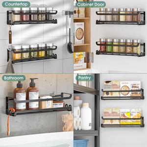 Lot <span class=keywords><strong>de</strong></span> 2 étagères à épices murales avec 8 crochets, organisateur d'épices <span class=keywords><strong>pour</strong></span> armoire <span class=keywords><strong>de</strong></span> cuisine, porte <span class=keywords><strong>de</strong></span> garde-manger, <span class=keywords><strong>fixation</strong></span> par vis ou adhésif - Product Image 2