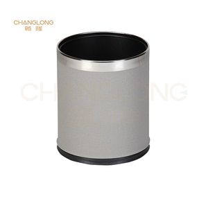 Luxury 10L Stainless <strong>Steel</strong> Leather Surface Standing Hotel Waste <strong>Bin</strong> Double Layer Office Home Custom Logo OEM Bulk - Product Image 1