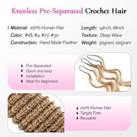 Urbeauty Miracle Knots Feather Crochet 18 pouces 100% Cheveux Humains Naturels 100 Brins Ondulations Profondes Tresses Bohèmes Pré-bouclées Sans Nœuds Couleurs