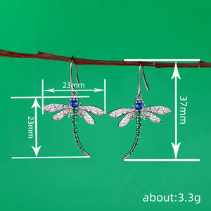 CAOSHI <span class=keywords><strong>Grossiste</strong></span> Boucles d'oreilles pendantes tendance motif <span class=keywords><strong>libellule</strong></span> multicolores en zircon, plaquées argent, pour mariée et femme - Product Image 6