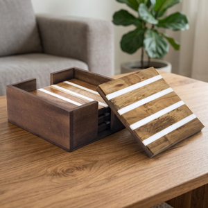 Sous-verre en bois au design unique, gravé avec logo personnalisé, fait main, écologique, en noyer noir, pour tasse à café, idéal pour un anniversaire - Product Image 6