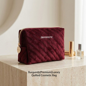 Bolsa de Cosméticos Acolchada de Lujo Color Borgoña, Organizador de Maquillaje, Bolsa de Aseo de Viaje para Mujer, Logotipo Personalizado, Fabricante Mayorista - Product Image 1