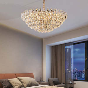 Hotel Villa Elegant Hanging Pendant Lights Modern Gold Round Oval K9 Crystal <b>Chandeliers</b> - Product Image 2