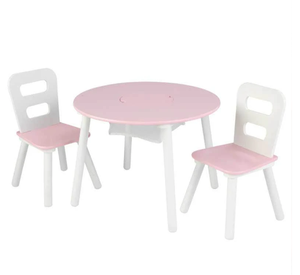 Mesa de almacenamiento redonda y juego de 2 sillas - Rosa y blanco para habitación infantil, muebles infantiles para bebés - Product Image 1