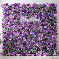 Mur de fleurs artificielles 3D en tissu de soie, 2,4 m x 2,4 m, avec feuilles vertes et hortensias bleus, pour décoration de mariage et de Noël