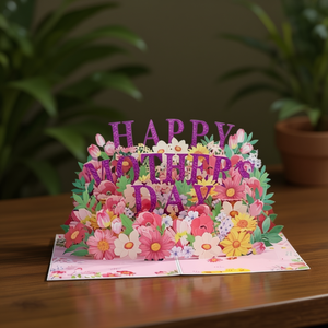 Carte de vœux 3D pop-up pour la fête des mères, motif floral violet, papier de haute qualité, écologique, luxe, qualité B2B - Product Image 3